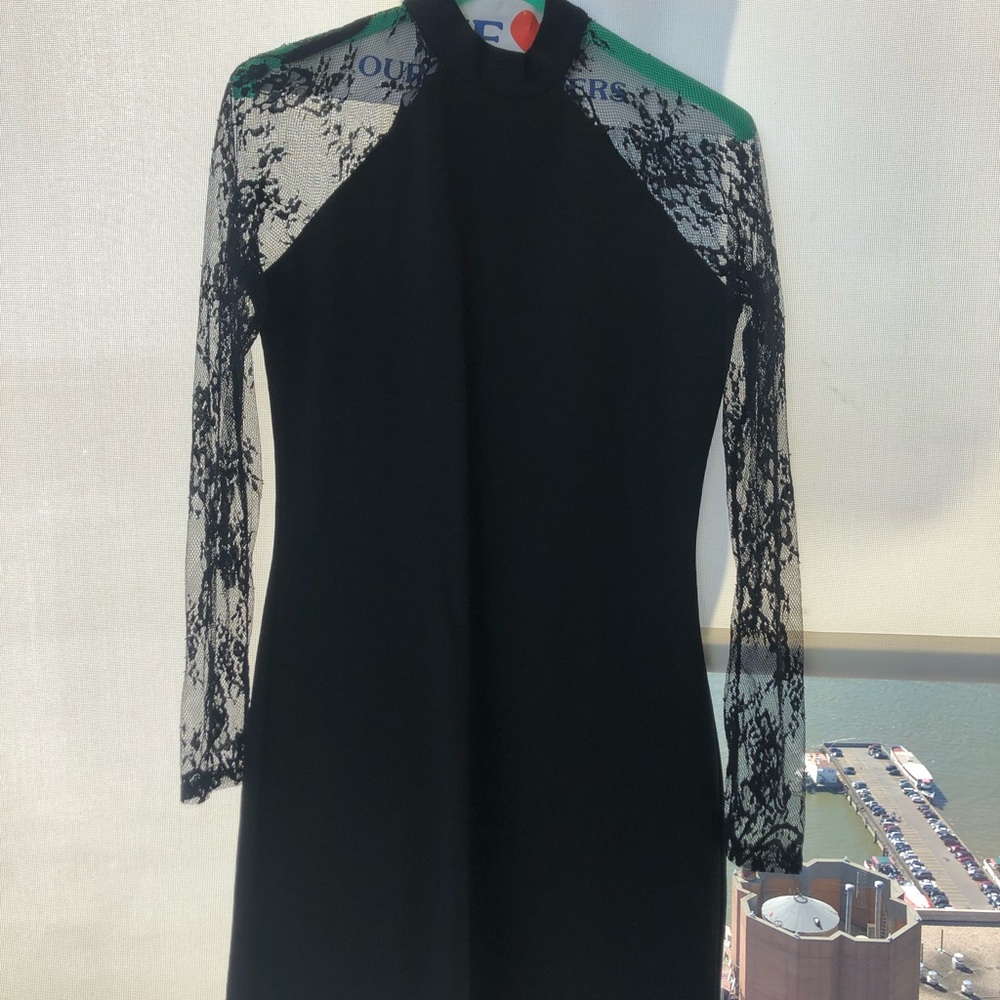 Black lace mini dress.